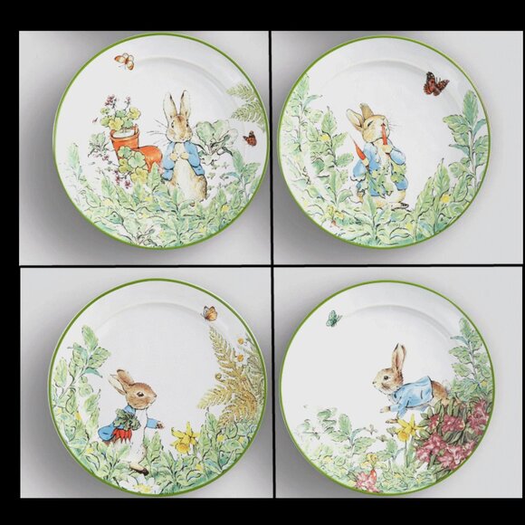 NEW RARE Pottery Barn Set of 4 Beatrix Potter Peter Rabbit Salad Plates NIB - Picture 2 of 10